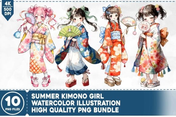 Download Summer Kimono Girl PNG Bundle - Kimono girl Collection