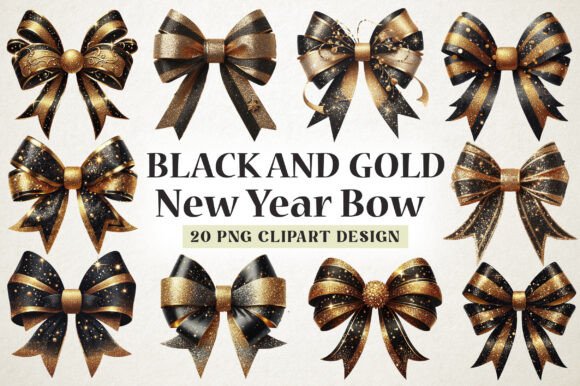 Download Black and Gold New Year Bow Clipart - Premium Resources