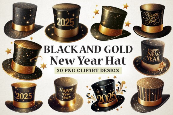 Download Black and Gold New Year Hat Png Clipart - Premium Bundle