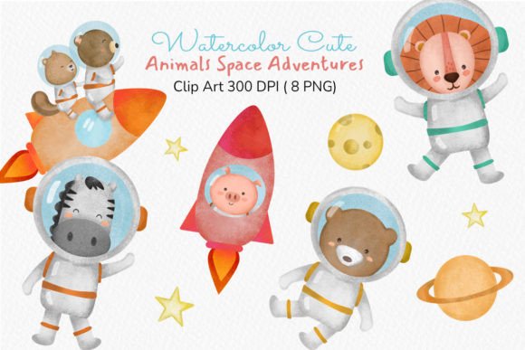 Download Watercolor Woodland Animal Astronaut Set - Premium Resources