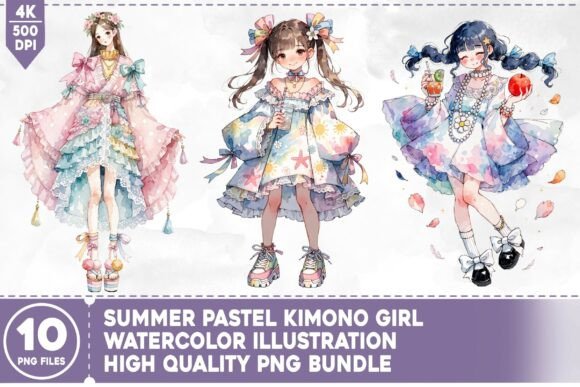 Download Summer Pastel Kimono Girl Watercolor - Kimono girl Collection