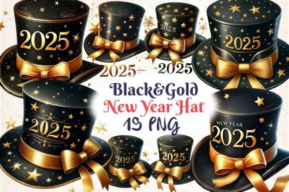Download Black and Gold New Year Hat Png Clipart - Premium Resources