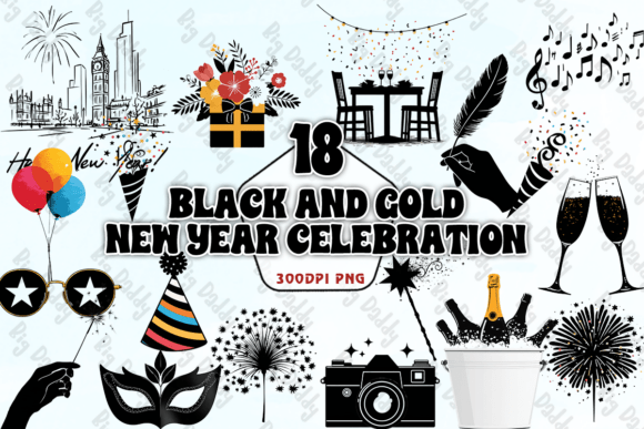 Download Black and Gold New Year Celebration PNG - Premium Resources