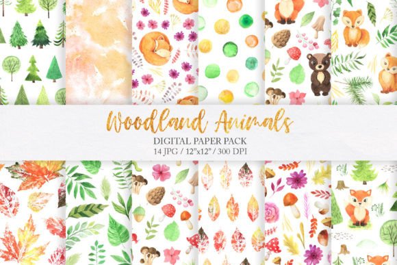 Download Watercolor Woodland Animal Digital Paper - Premium Resources